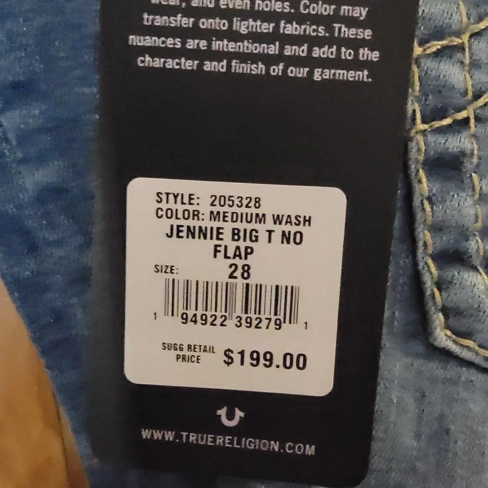 True Religion Women's Blue Medium Wash Mid Rise Halle Super Skinny Jeans…